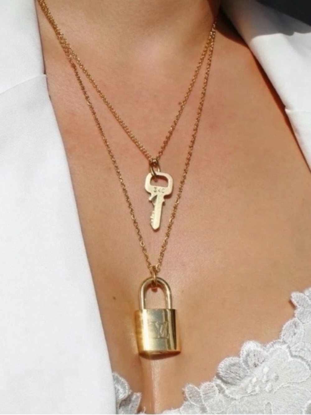 Louis Vuitton layered necklace with padlock #302 and key